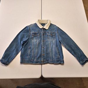 Arizona Jean Co Men's Denim Faux Fur Collar Sherpa Jean Jacket Size XXL